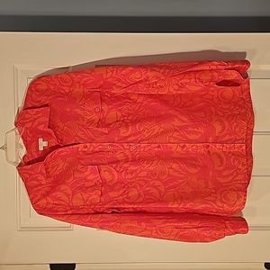 Talbots Coral and Orange Floral Button-Front Blouse